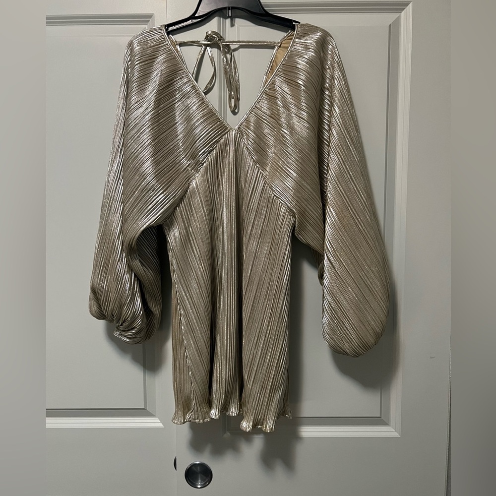 Nasty Gal Shiny Gold Balloon Sleeve Mini Dress